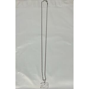Iced Silver Plated Number 23 Pendant & 3mm 24" Rope Chain Bling Necklace Hip Hop